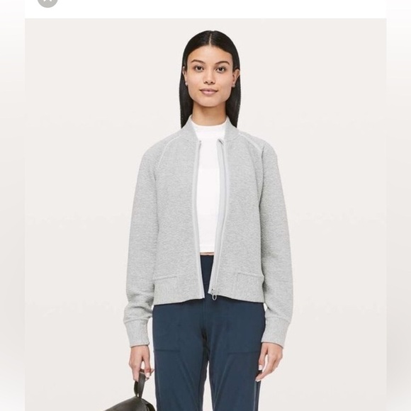 Lululemon🍋 On Repeat Bomber Jacket with Ribbed Hem Heathered  Light Gray Size 8 - Picture 2 of 8